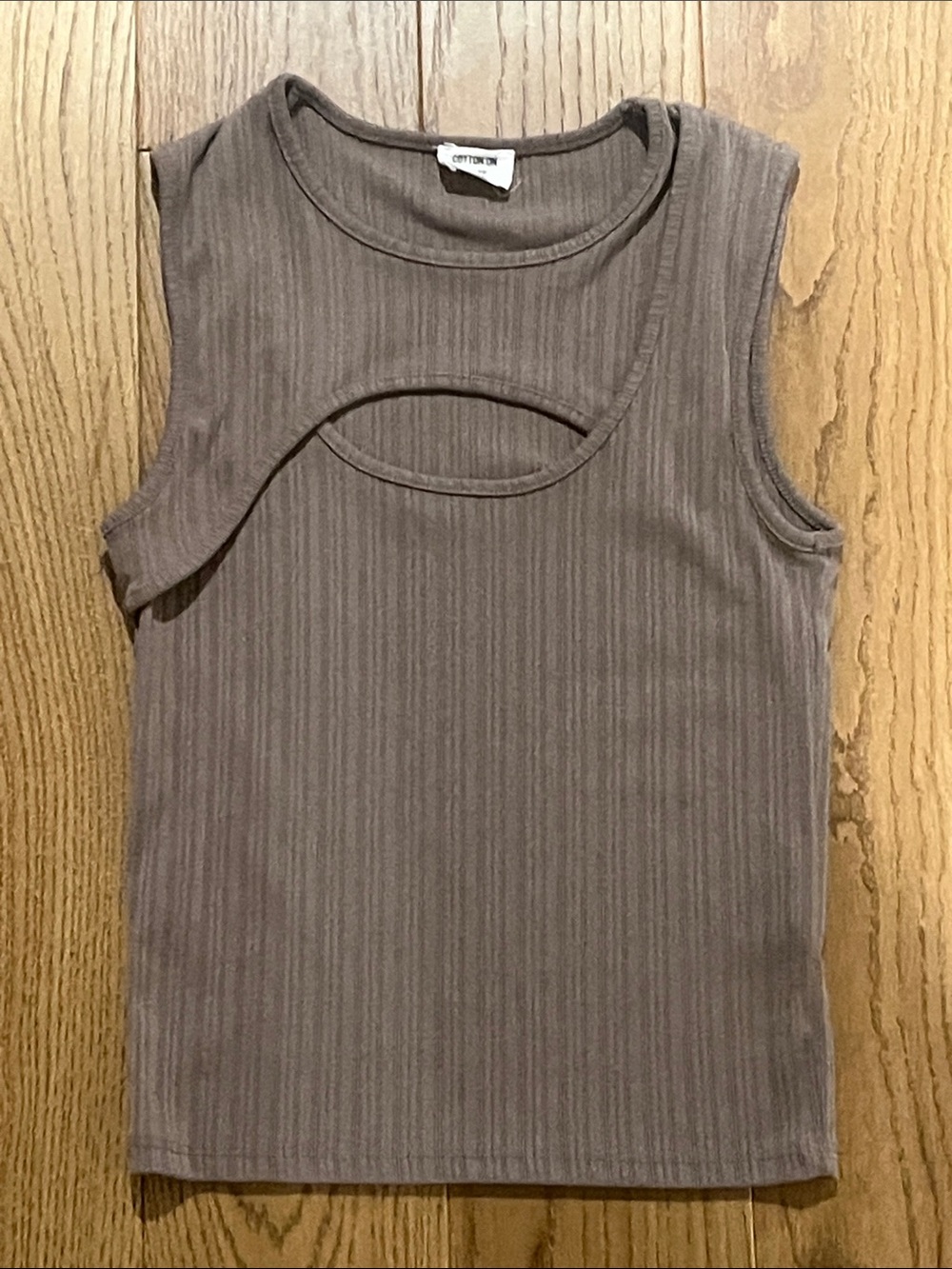 Cotton On Ribbed Light Brown Cutout Tank